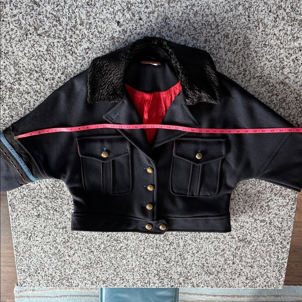 Free People Wool Blend Eisenhower Military Jacket w/Faux Fur Beading Ribbon Sz M - Picture 14 of 15